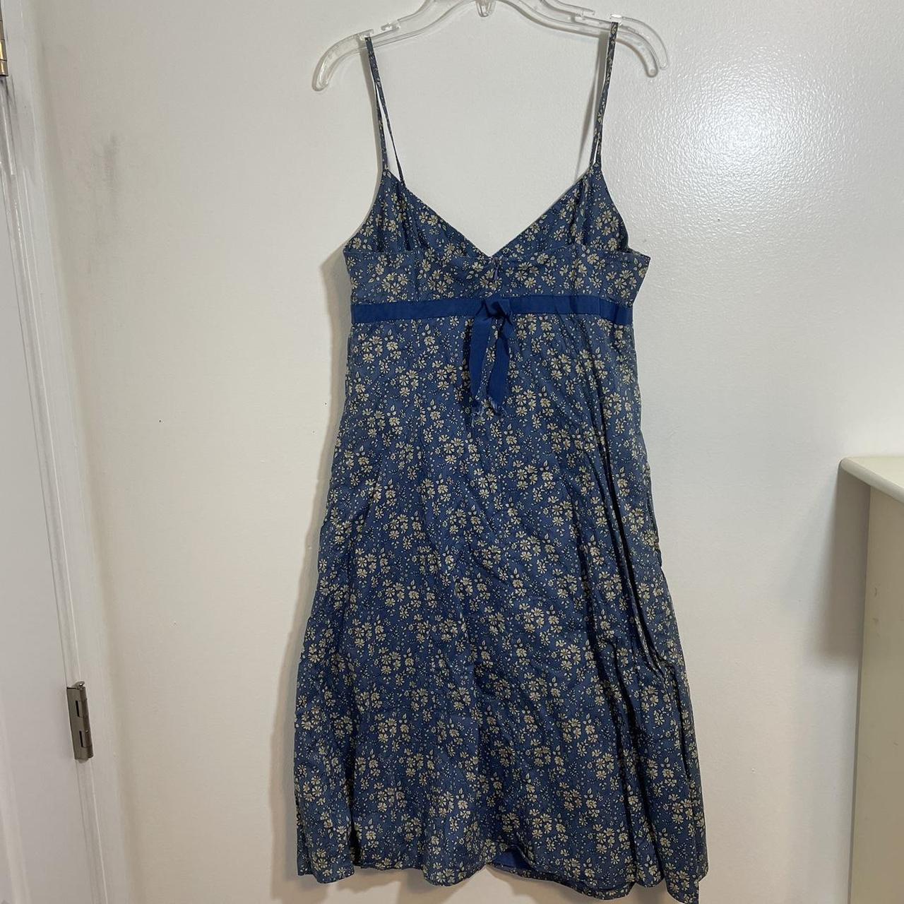 blue floral slip style dress in lightly used... - Depop