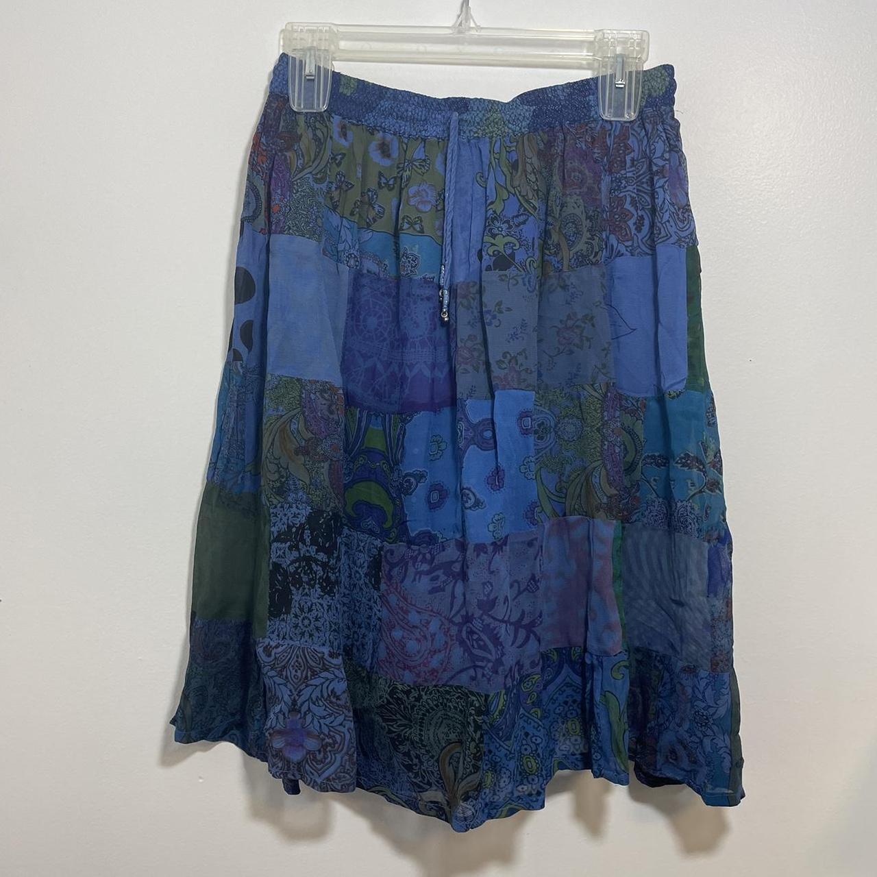 blue patchwork midi skirt brand new never worn, one... - Depop