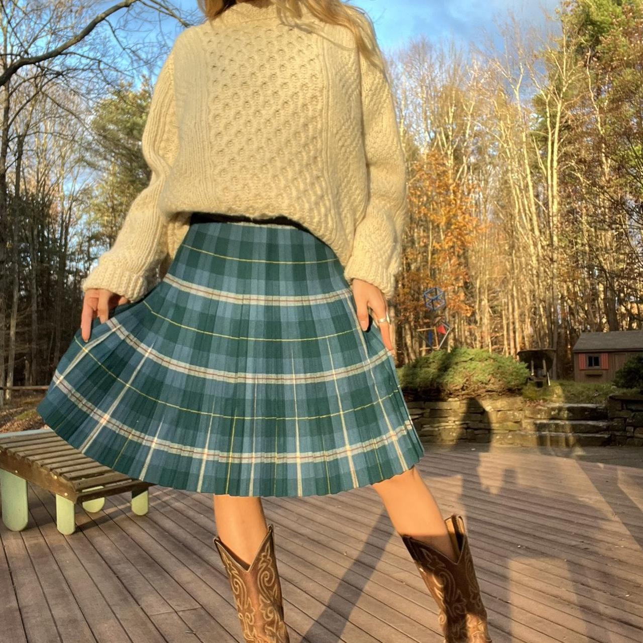 70s wool plaid skirt best sale