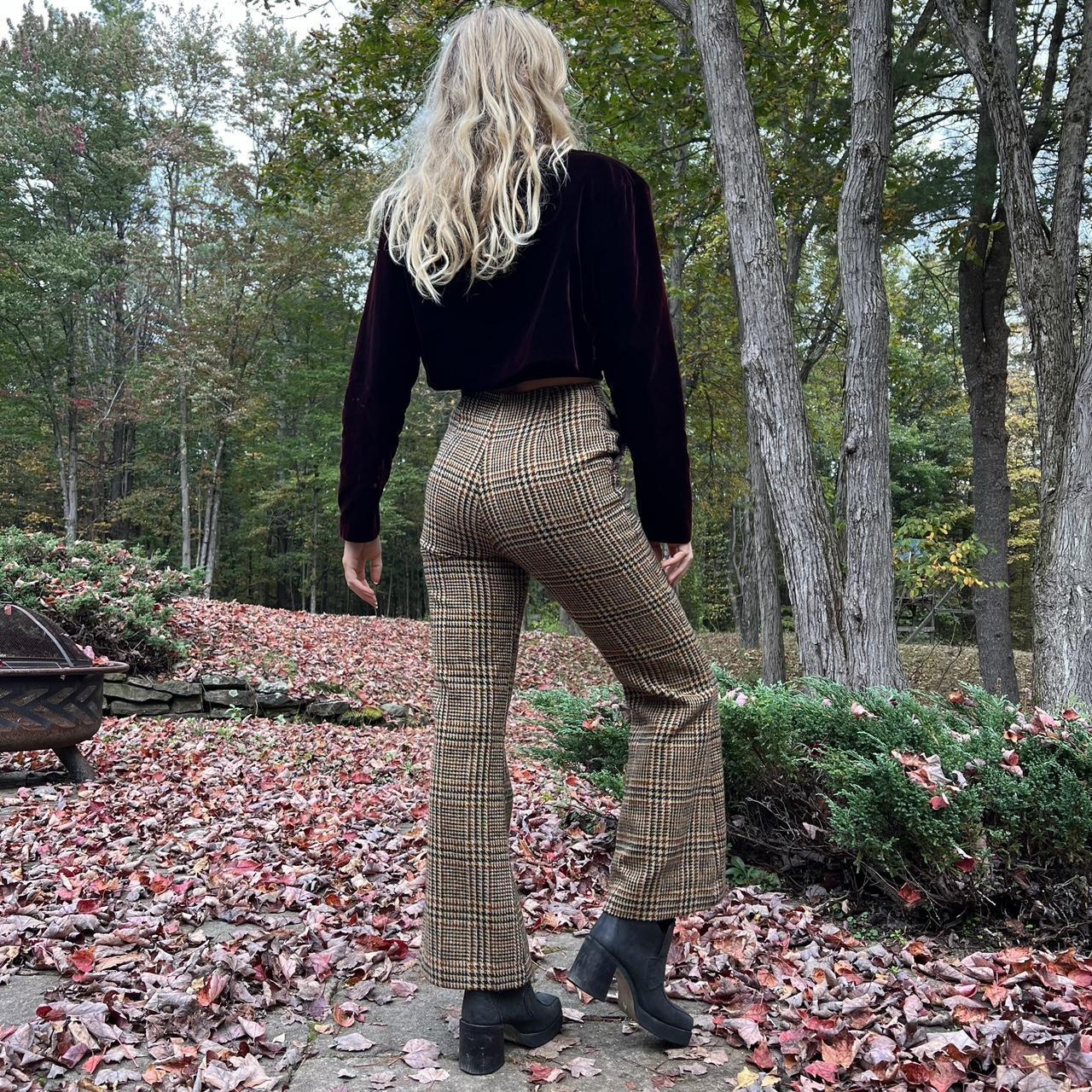 Vintage 60s/70s tan/brown plaid wool bell bottoms | Depop Vintage 60s/70s tan/brown plaid wool bell bottoms | Depop