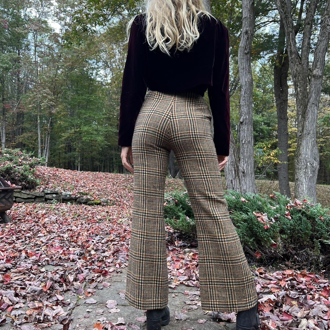 Vintage 60s/70s tan/brown plaid wool bell bottoms | Depop Vintage 60s/70s tan/brown plaid wool bell bottoms | Depop