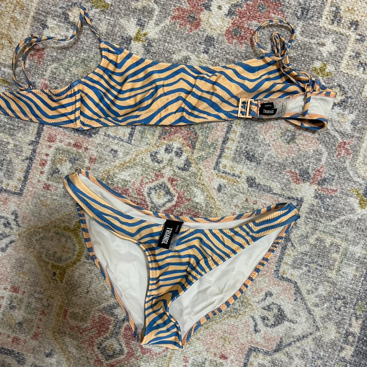 Blue and orange zebra triangl bikini size small Depop