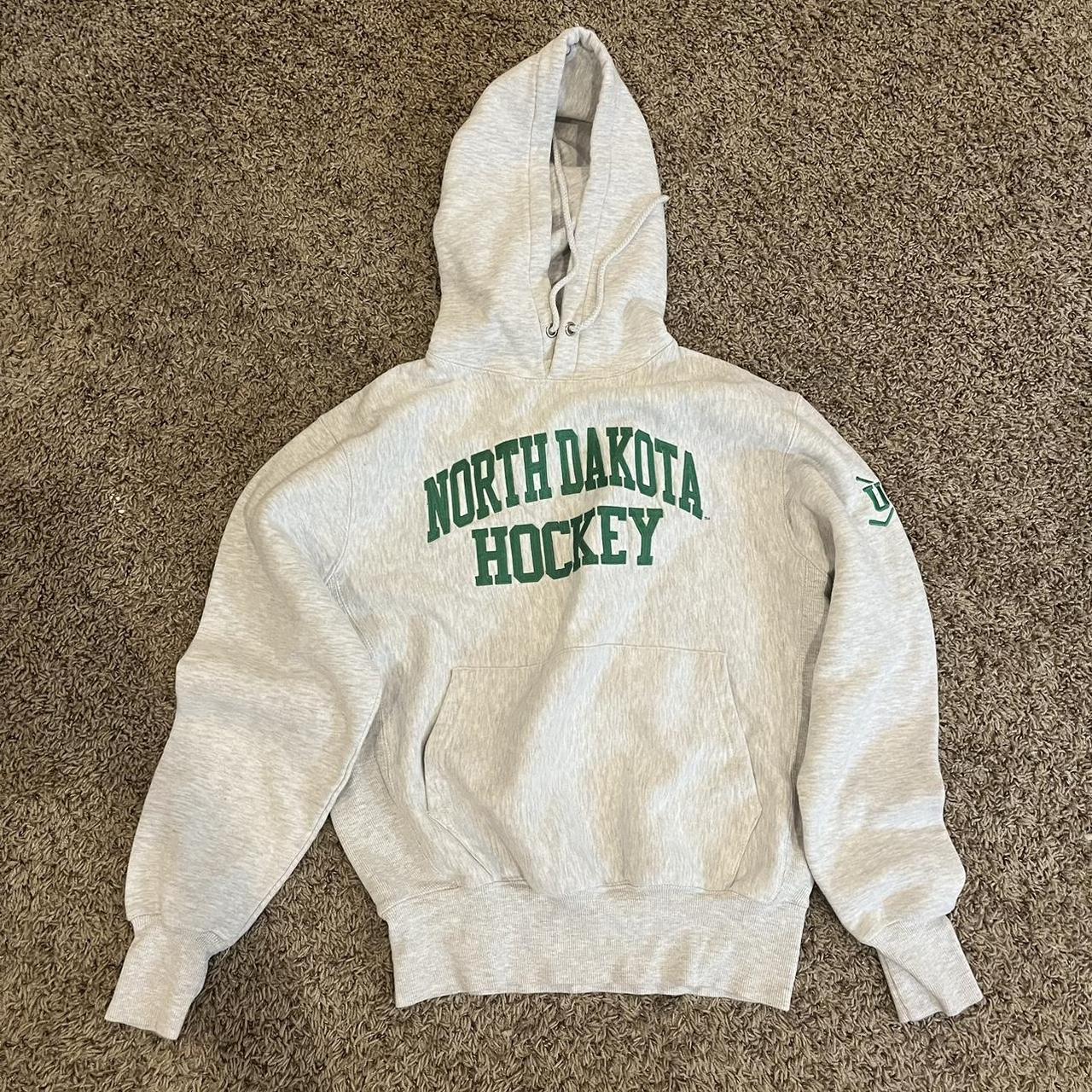 grey north dakota hockey hoodie size men s small. Depop