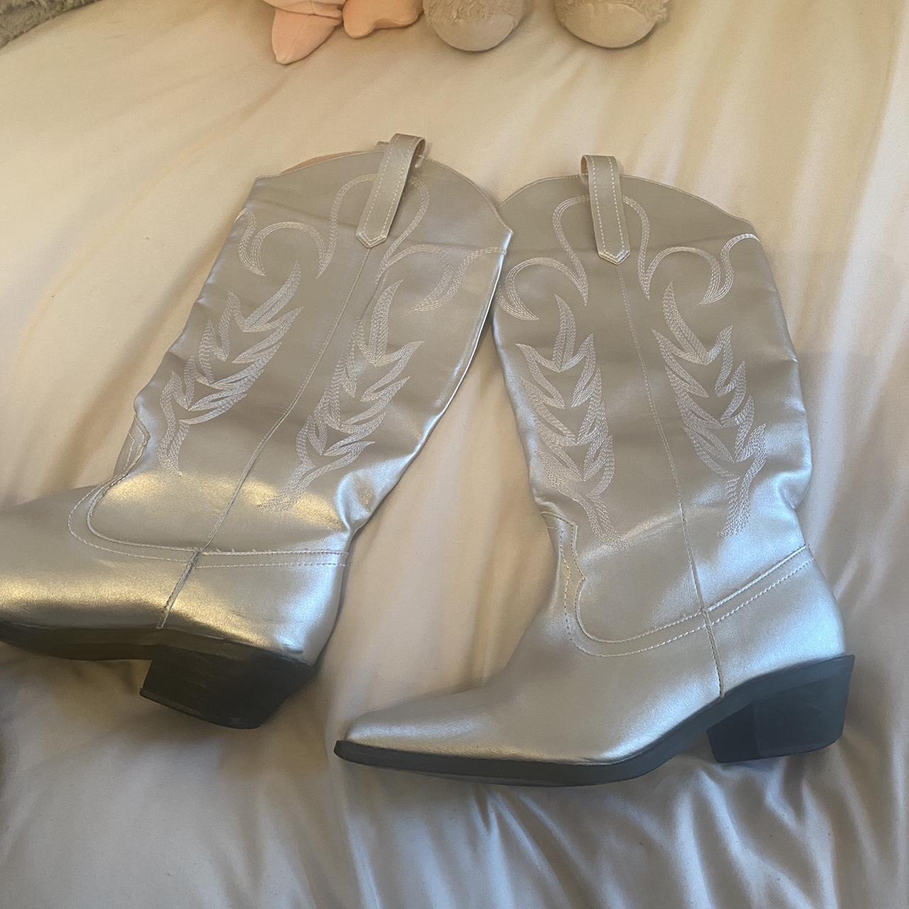 Silver shiny cowboy boots! Wore to Taylor swift and... Depop