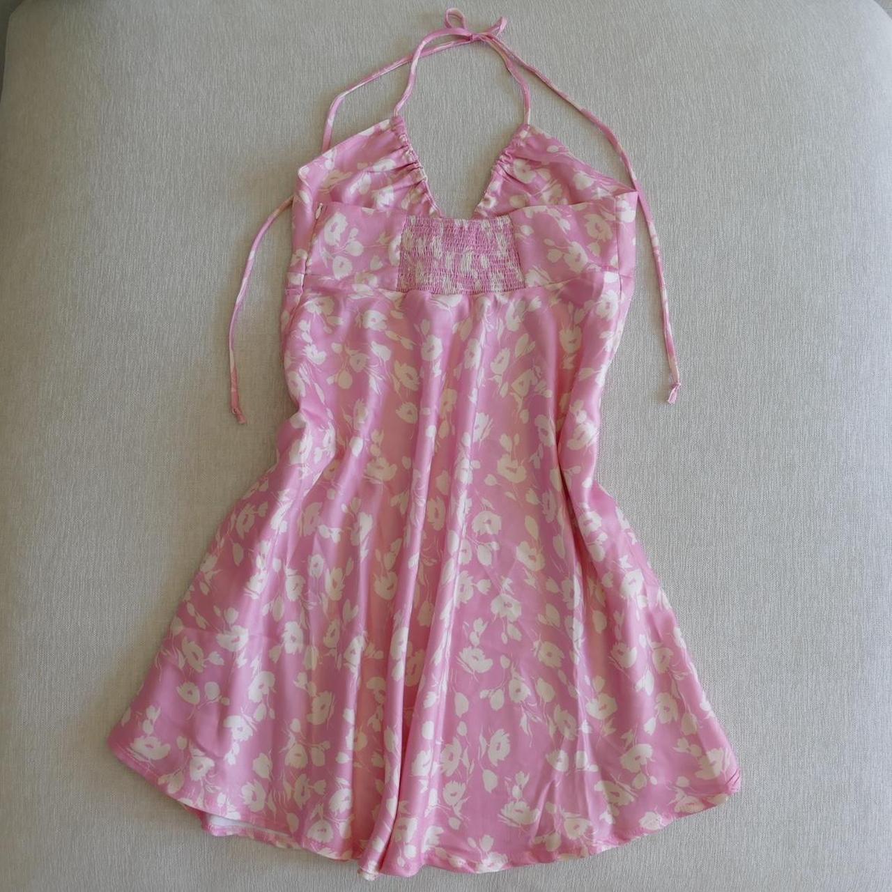 Verge Girl Pink/White Floral Satin Halter Mini... Depop