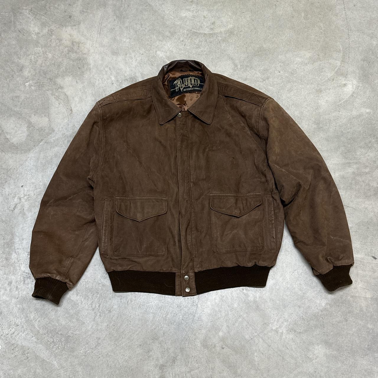 brown leather suede fluid international bomber... - Depop