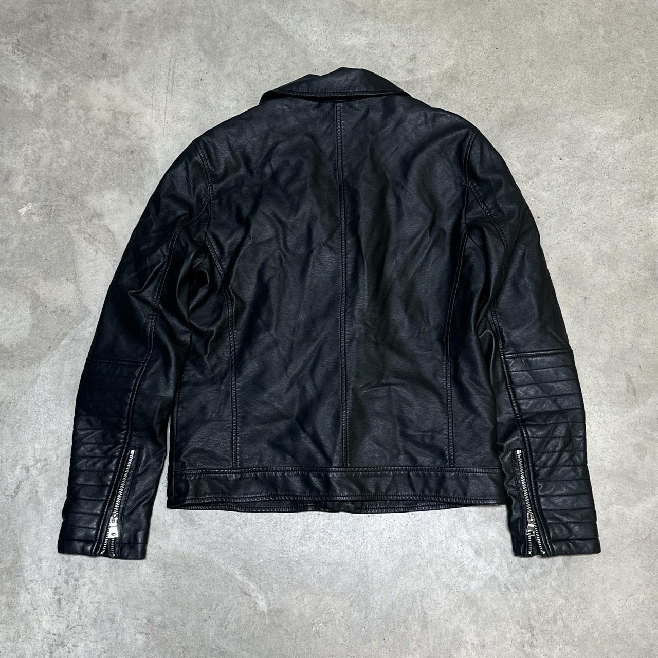 black faux leather jacket size:... - Depop