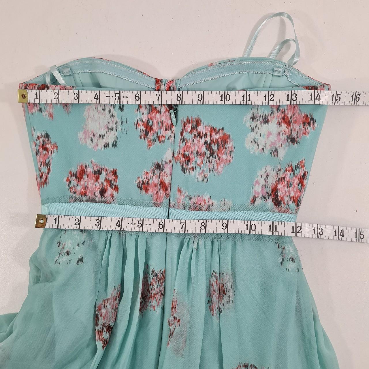 SALE!【BCBG MAXAZRIA】フローラルプリント ドレス BCBGMaxAzria Amber Aqua Mist Floral Chiffon Corset | Depop