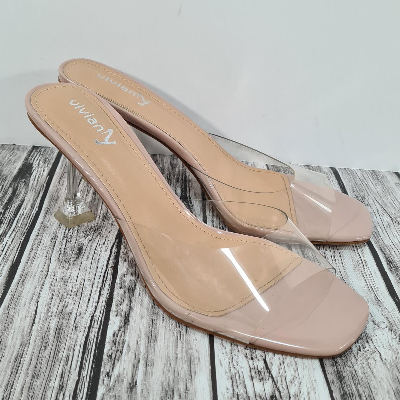 Vivianly Clear Flared Stiletto Heels Mules Size 11. Depop