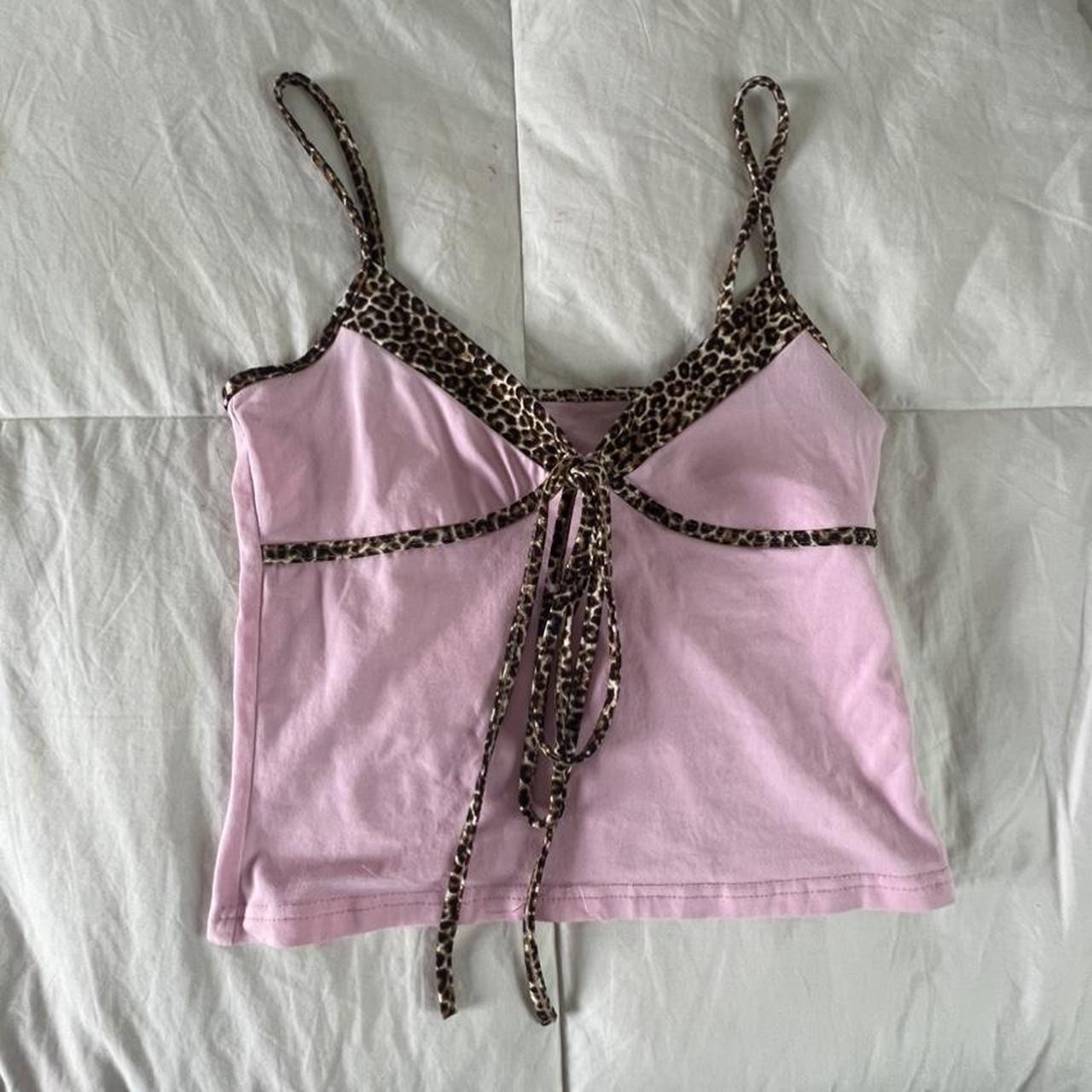 Pink Cheetah Tank cheetah print string tie, good... - Depop