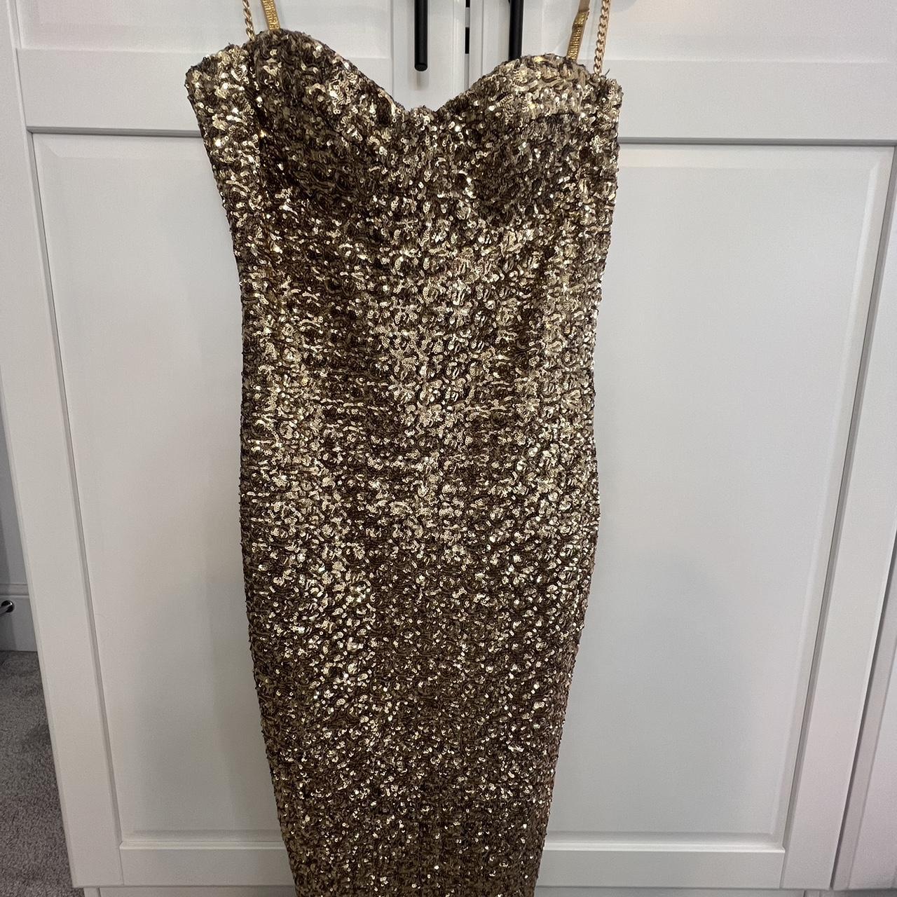 Nadine merabi gold dress Size L RRP £315 Worn once... - Depop