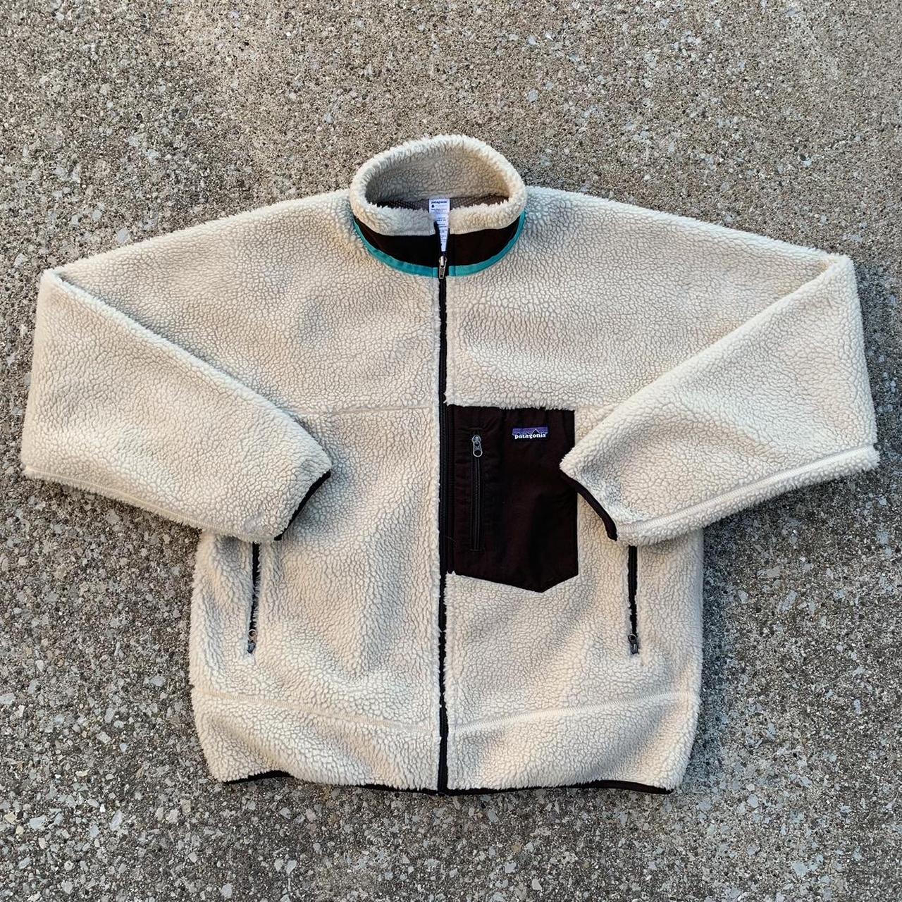 Patagonia Men's Cream and Brown Jacket Depop