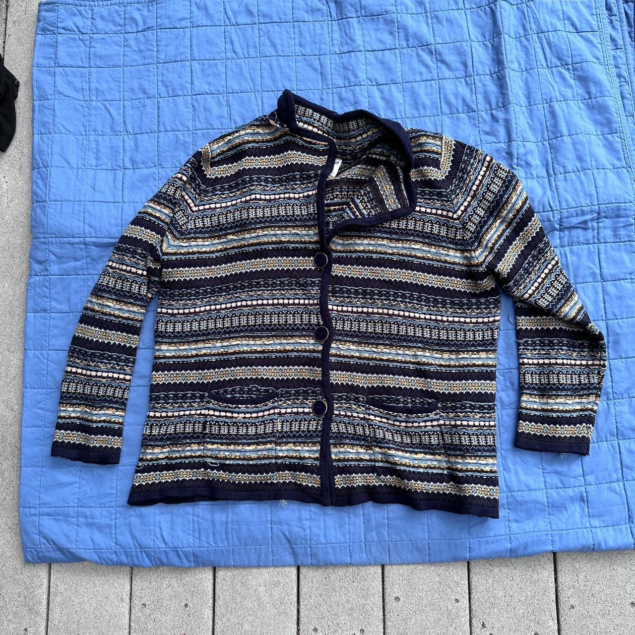 Striped knit button sweater thingy not as soft as... - Depop