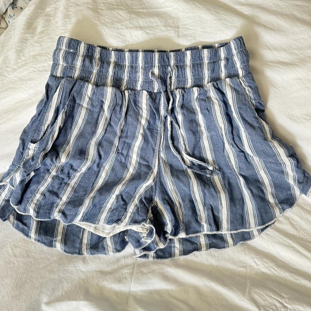 blue and white striped flowy hollister shorts w Depop