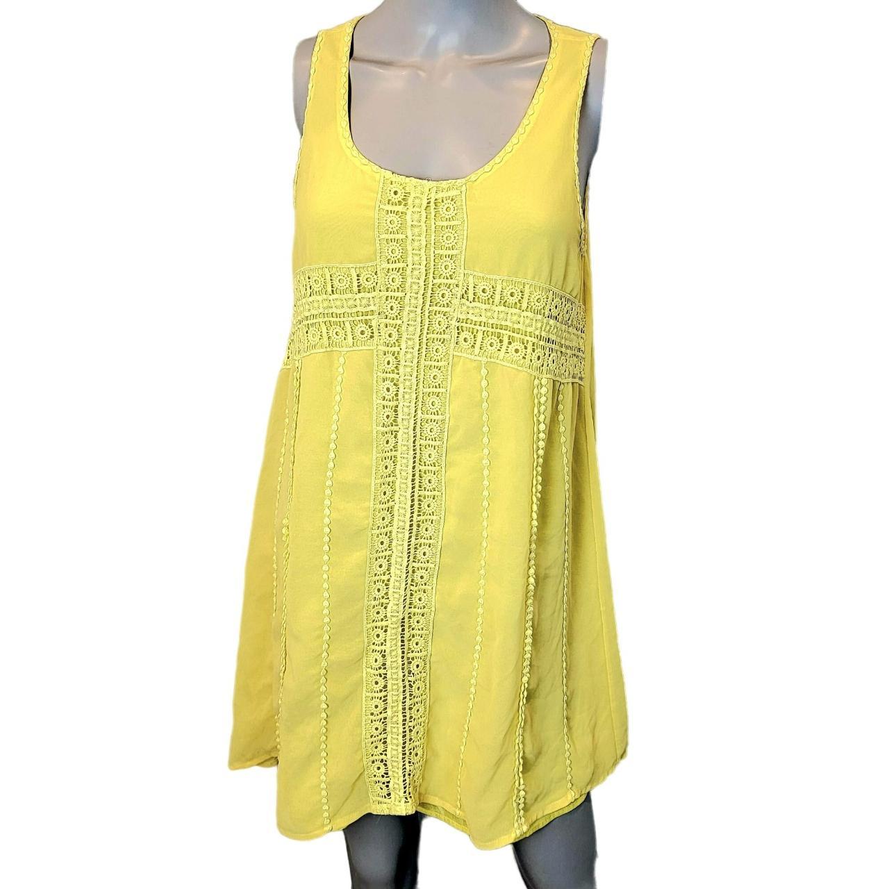 ESLEY Crochet Lace Mod Mini Shift Dress COLOR: Lemon... - Depop