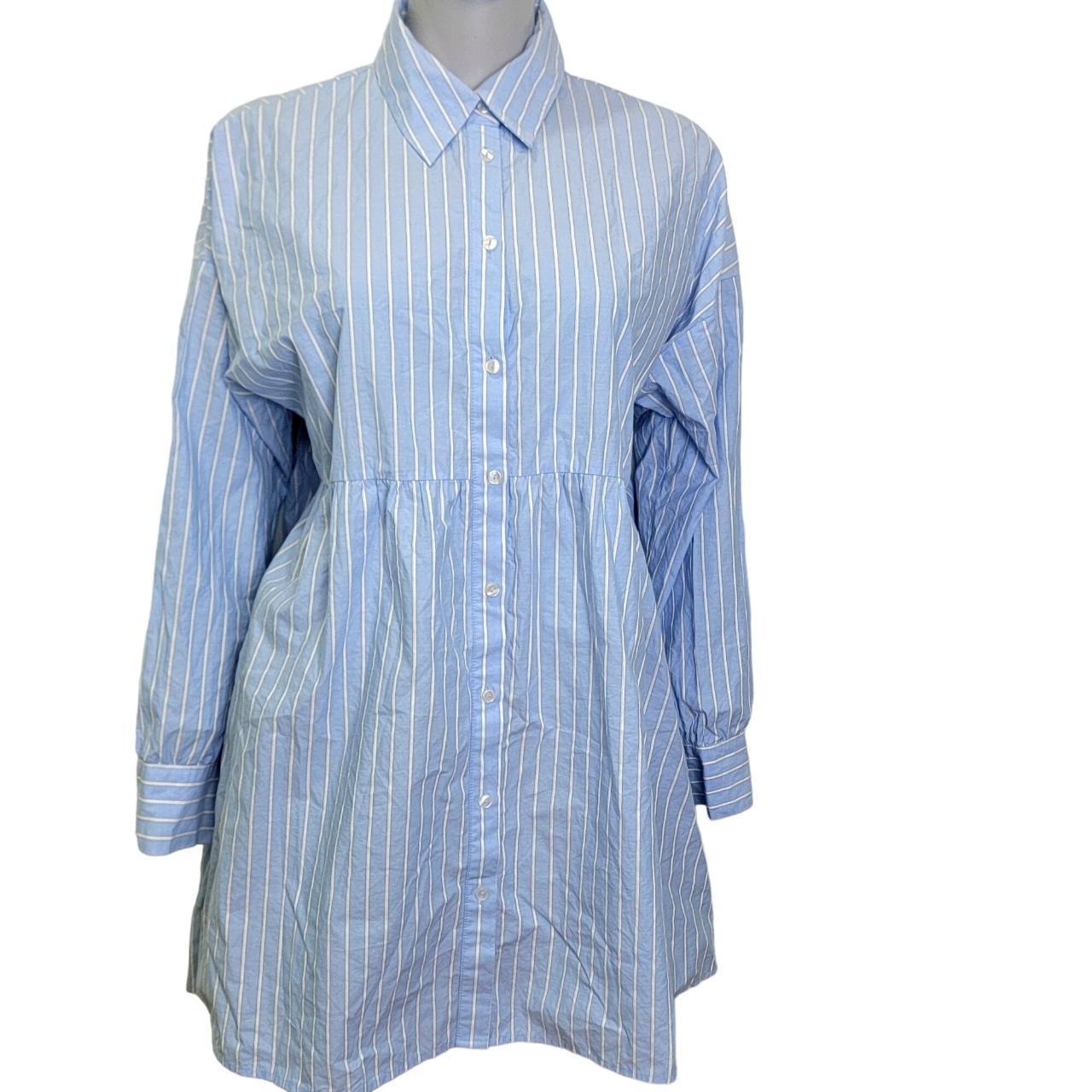 ZARA Striped Shirt Dress COLORS: Blue, White - Long... - Depop