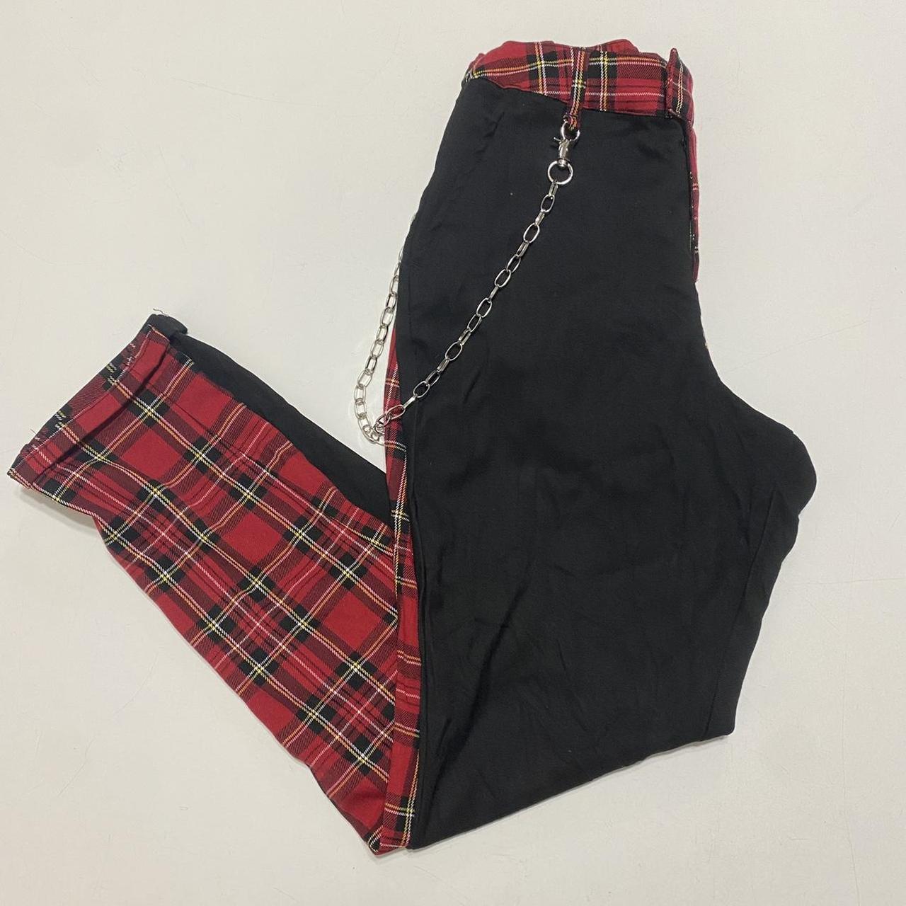 Black and red plaid pants with attached chain. Super... - Depop