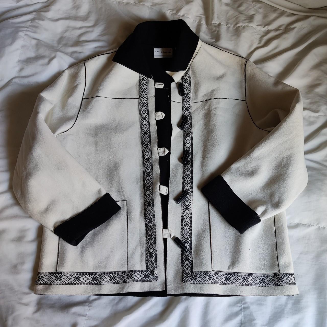 Vintage White with black detail jacket. Very light... - Depop