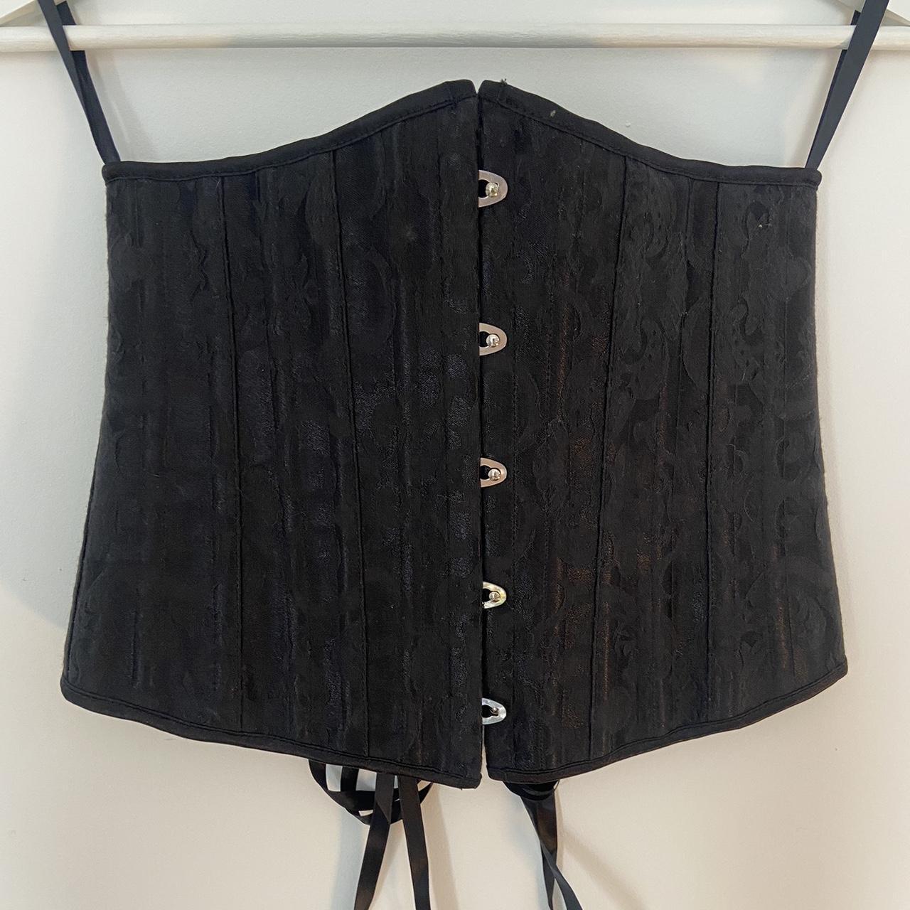 Black burlesque style corset with detail in size L... - Depop