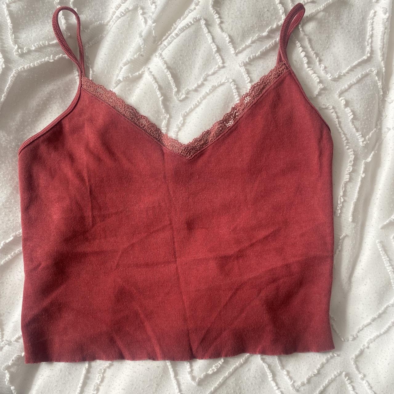 Brandy Melville Women's Red and Burgundy Crop-top | Depop