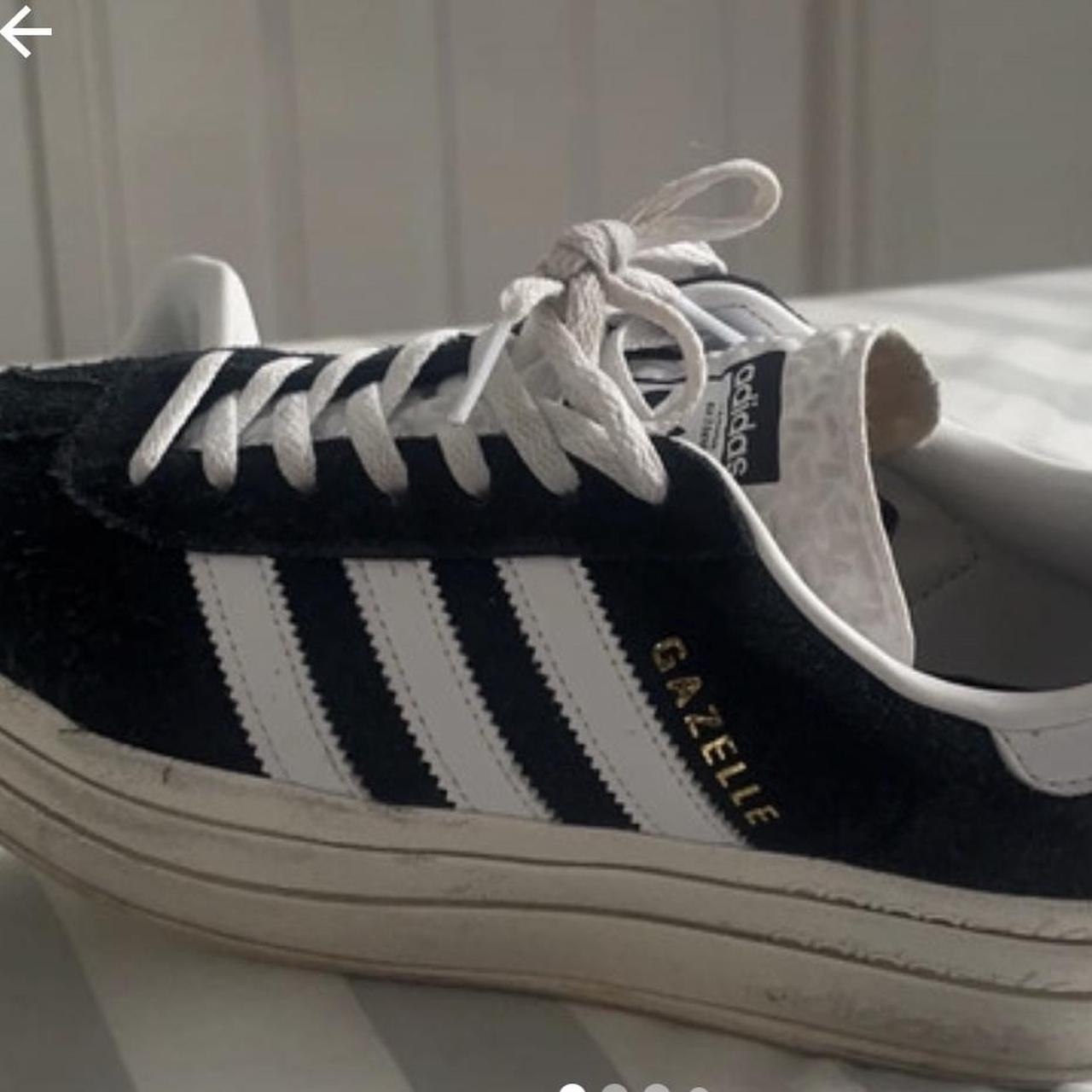 Platform Adidas Gazelle Trainers - Black And White - Depop