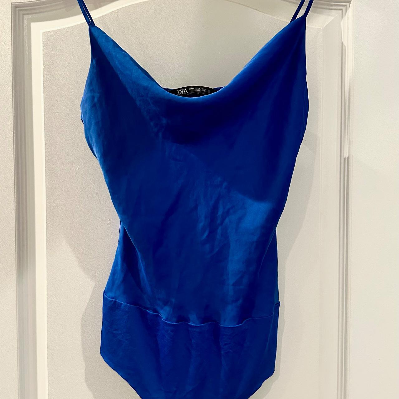 Royal Blue Satin Like Zara Bodysuit in XS Depop