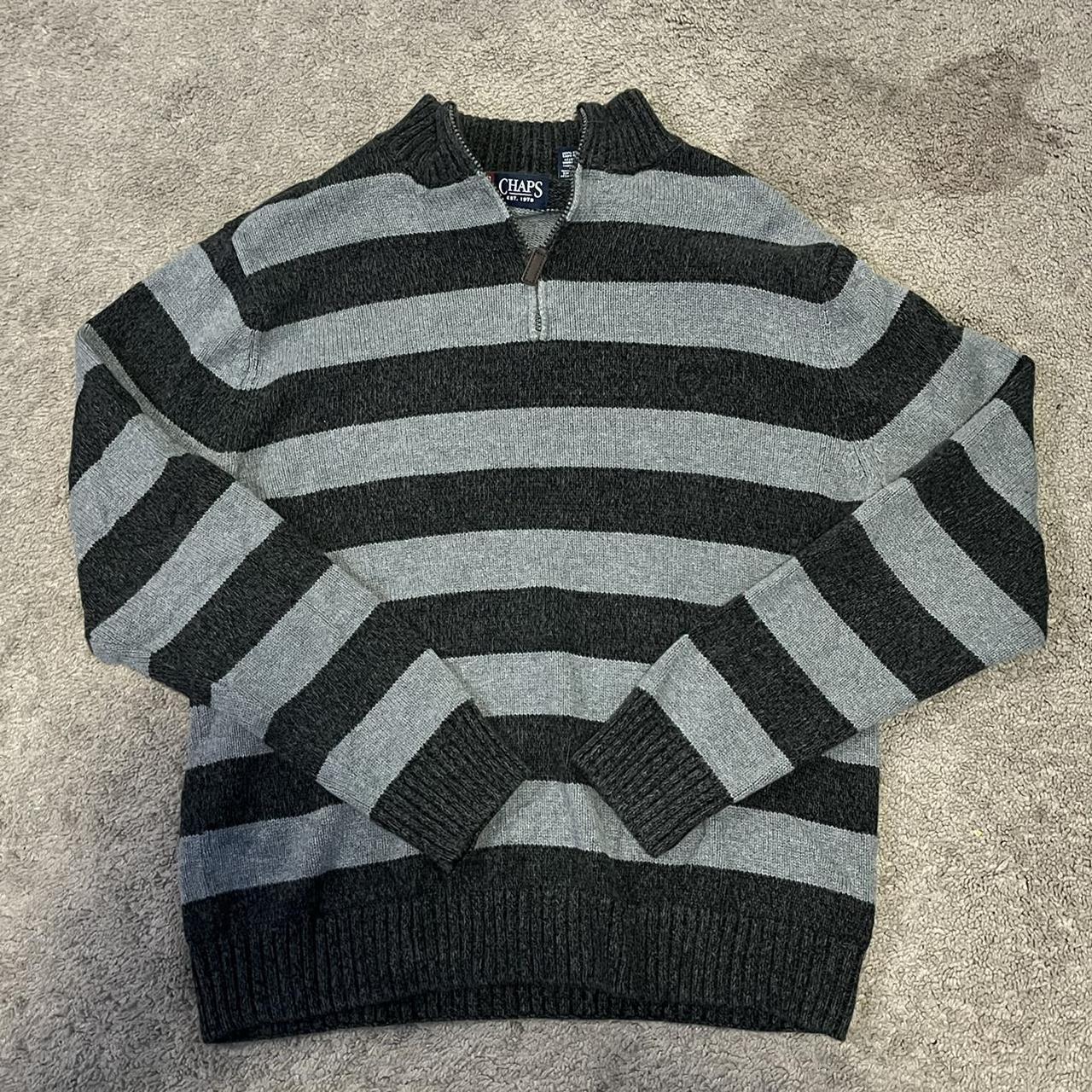 Black and Grey Chaps quarter zip-up sweater size M... - Depop