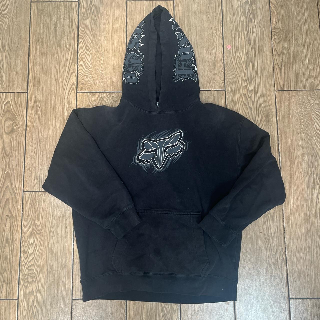 Fox Racing Mens Black And Grey Hoodie Depop