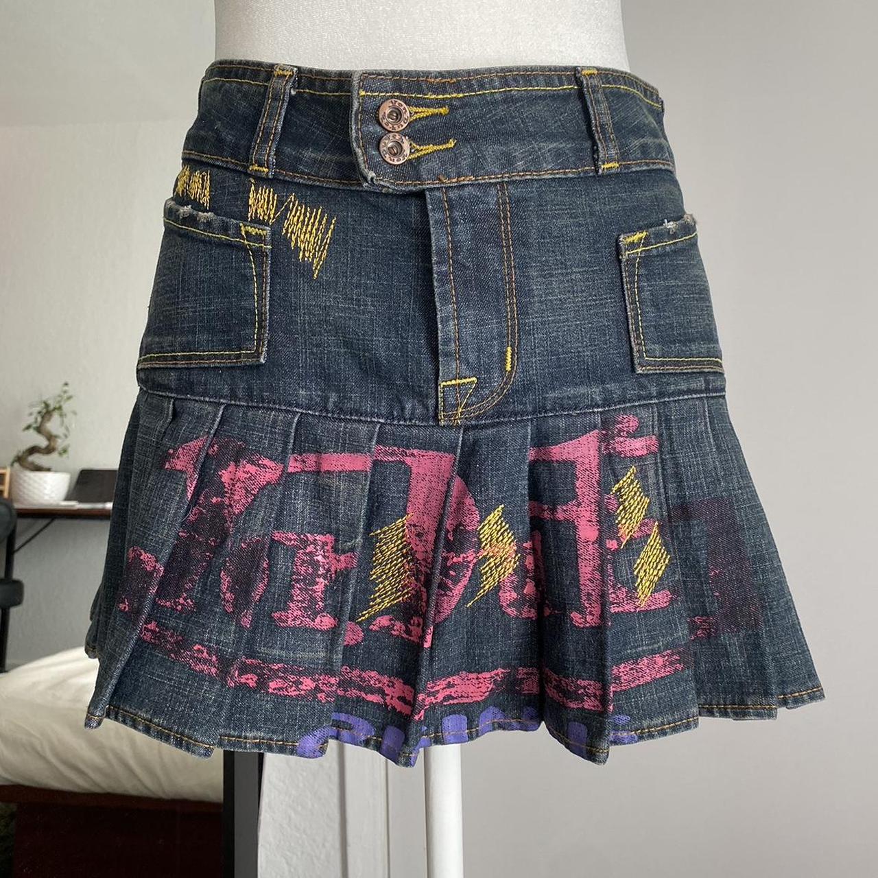 Vintage von dutch denim skirt Pleated denim skirt... - Depop