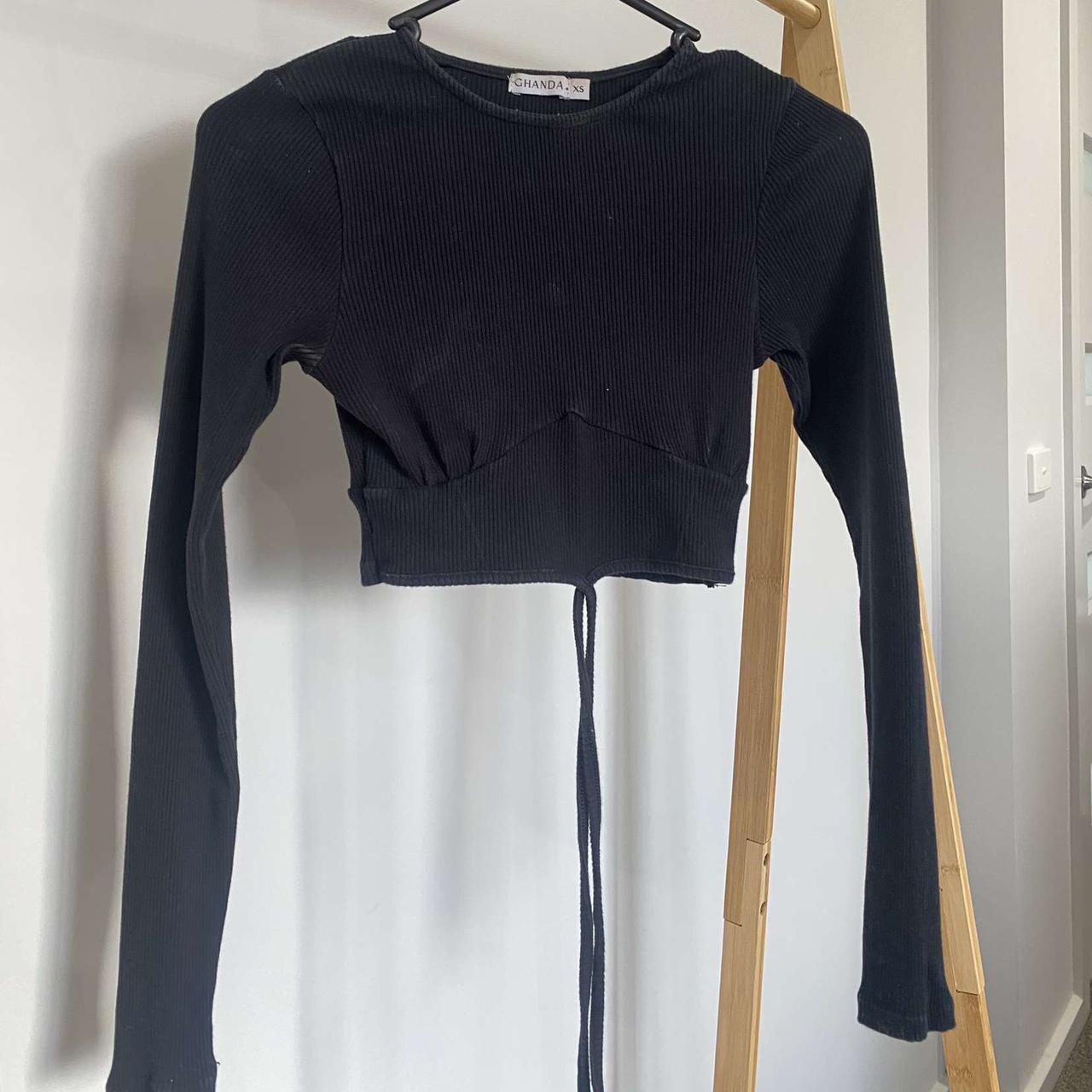 ghanda black long sleeve crop top🖤 size XS 10 Depop