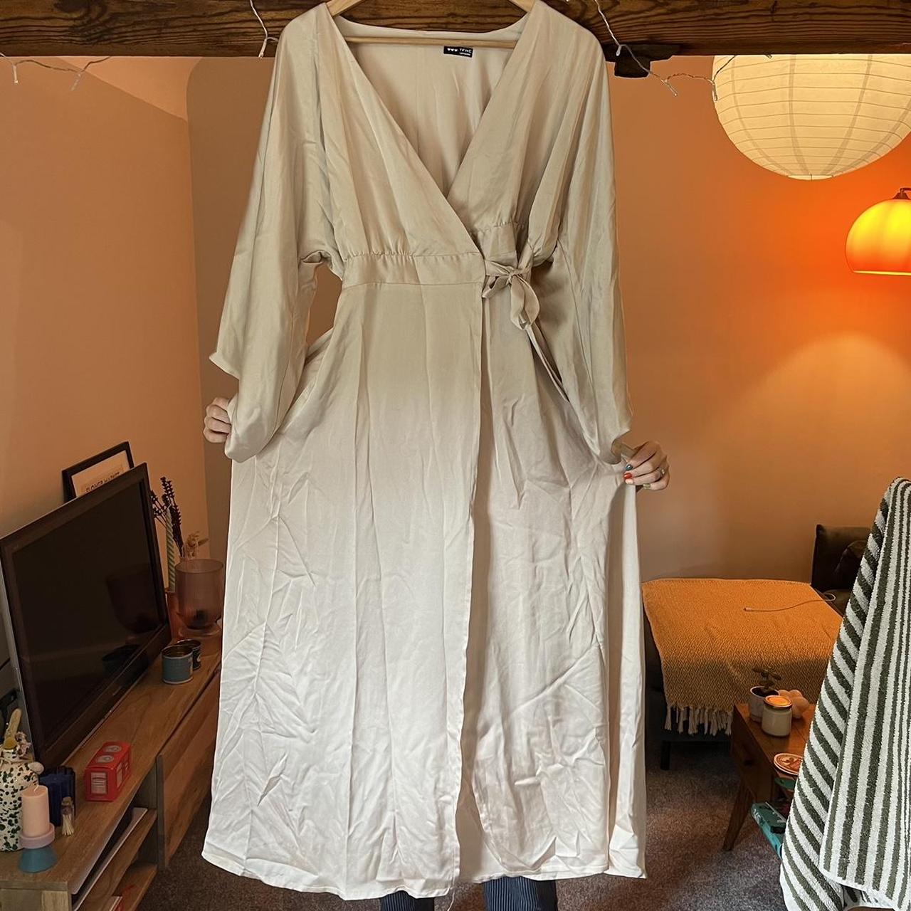 TFNC Shelby champagne satin wrap maxi dress,