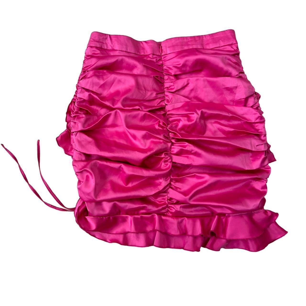 BARBIE CORE SKIRT Pink satin ruched ruffle y2k... - Depop