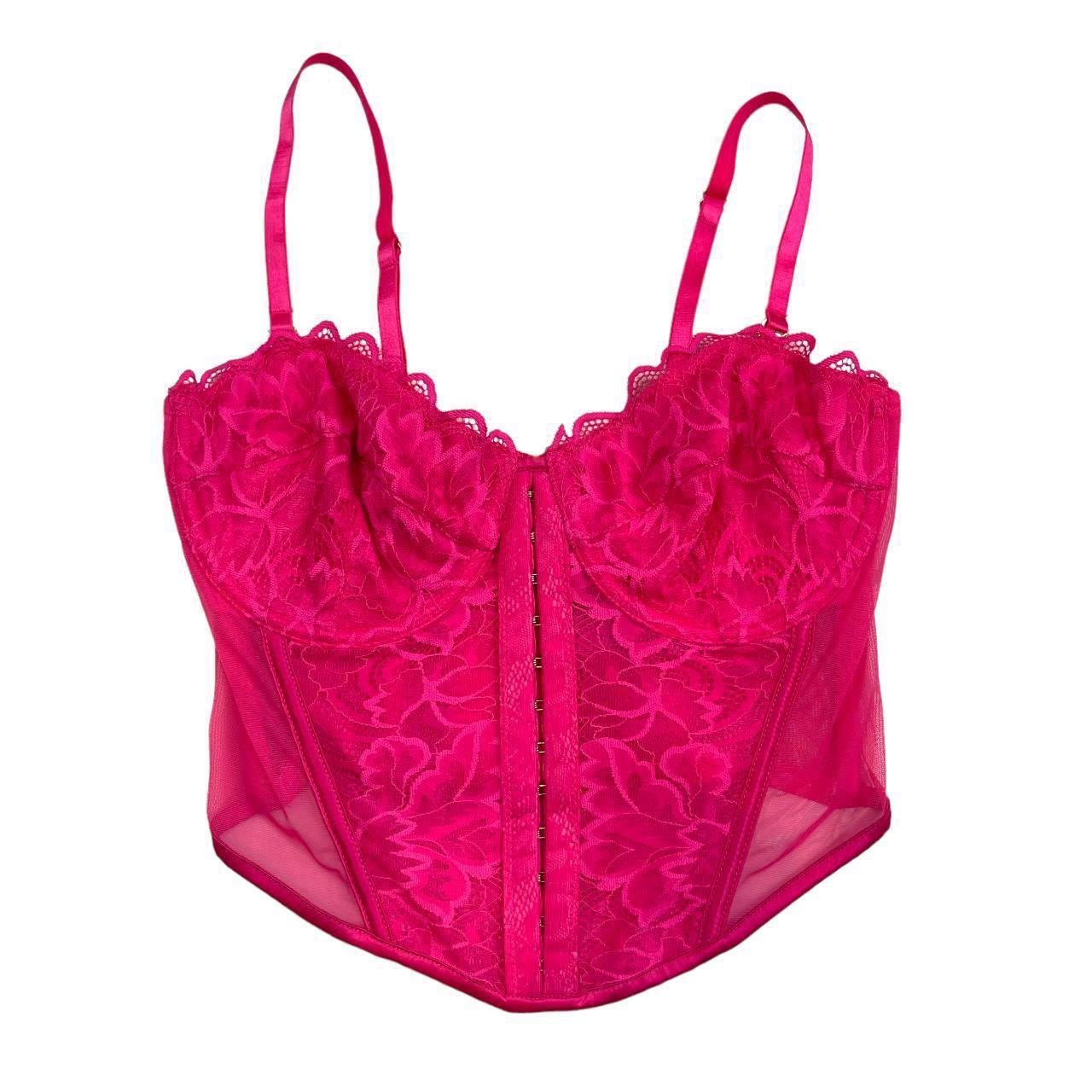 Hot Pink Y2k Corset Size Small Boning fasten bra up... - Depop