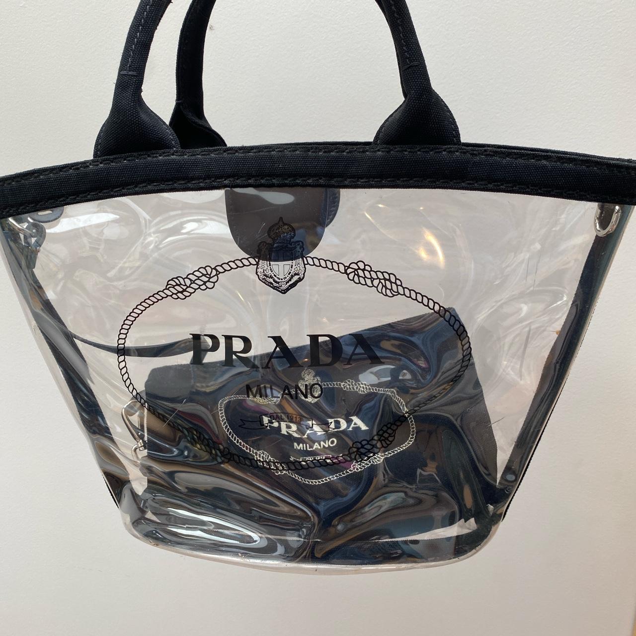 Prada plastic Plexi bag tote with black bag... - Depop