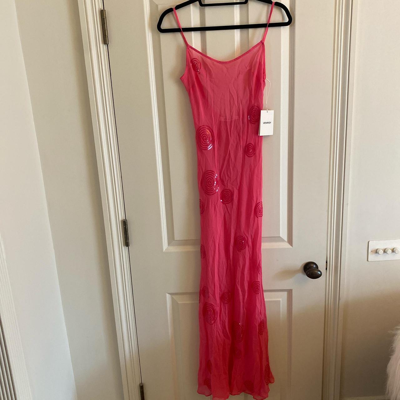 Venroy sheer bright pink sequin slip dress. Brand