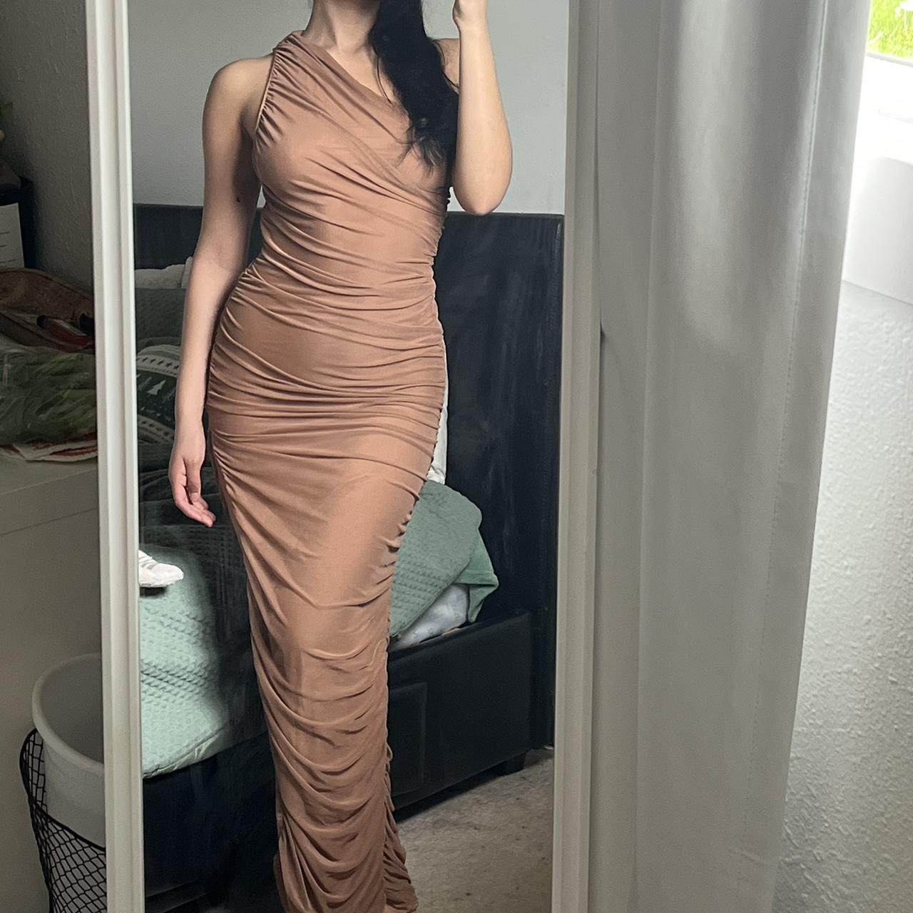 Fashion Nova Women's Tan and Brown Dress Depop
