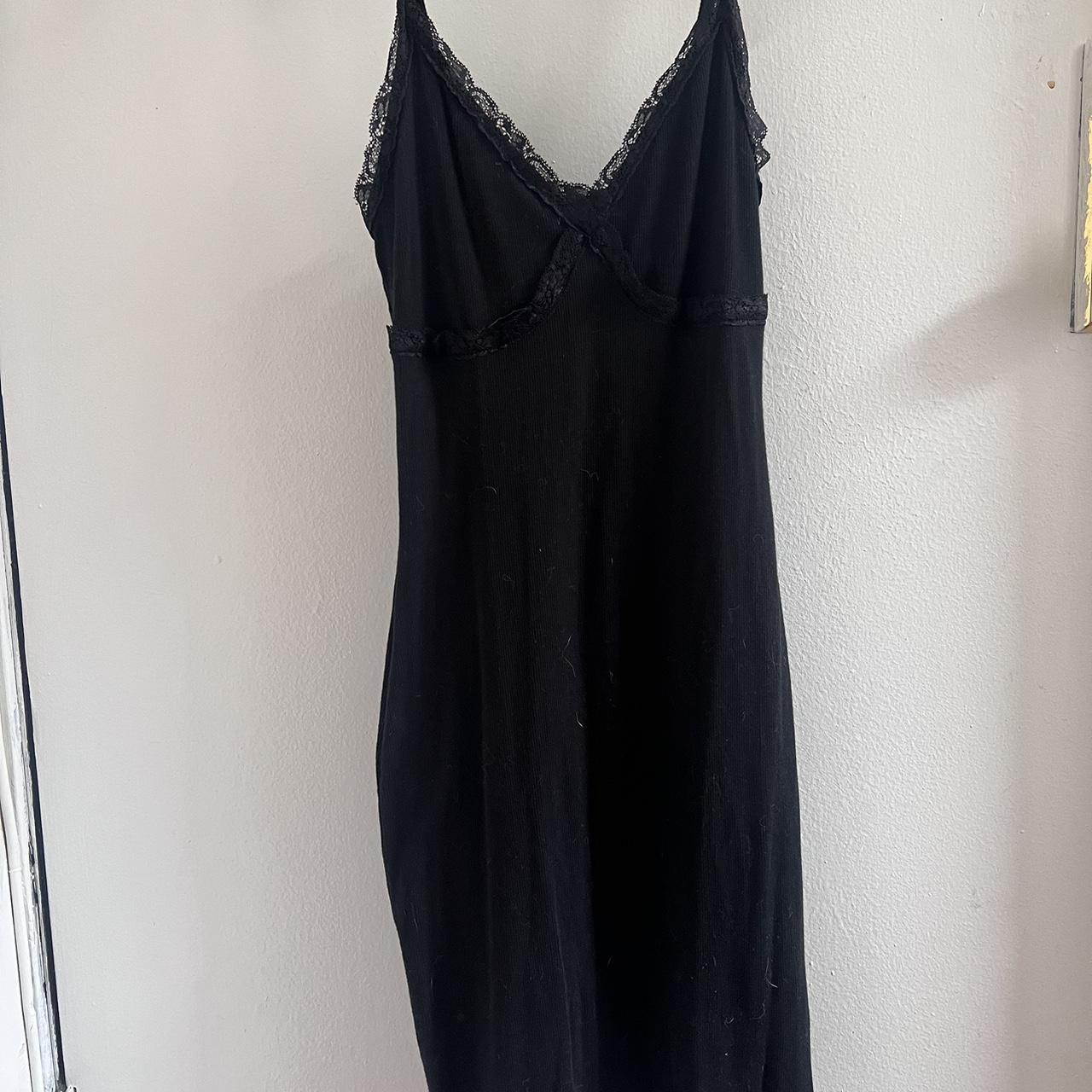 Black Lace Knit Slip Dress- Worn only once, Size XS... - Depop