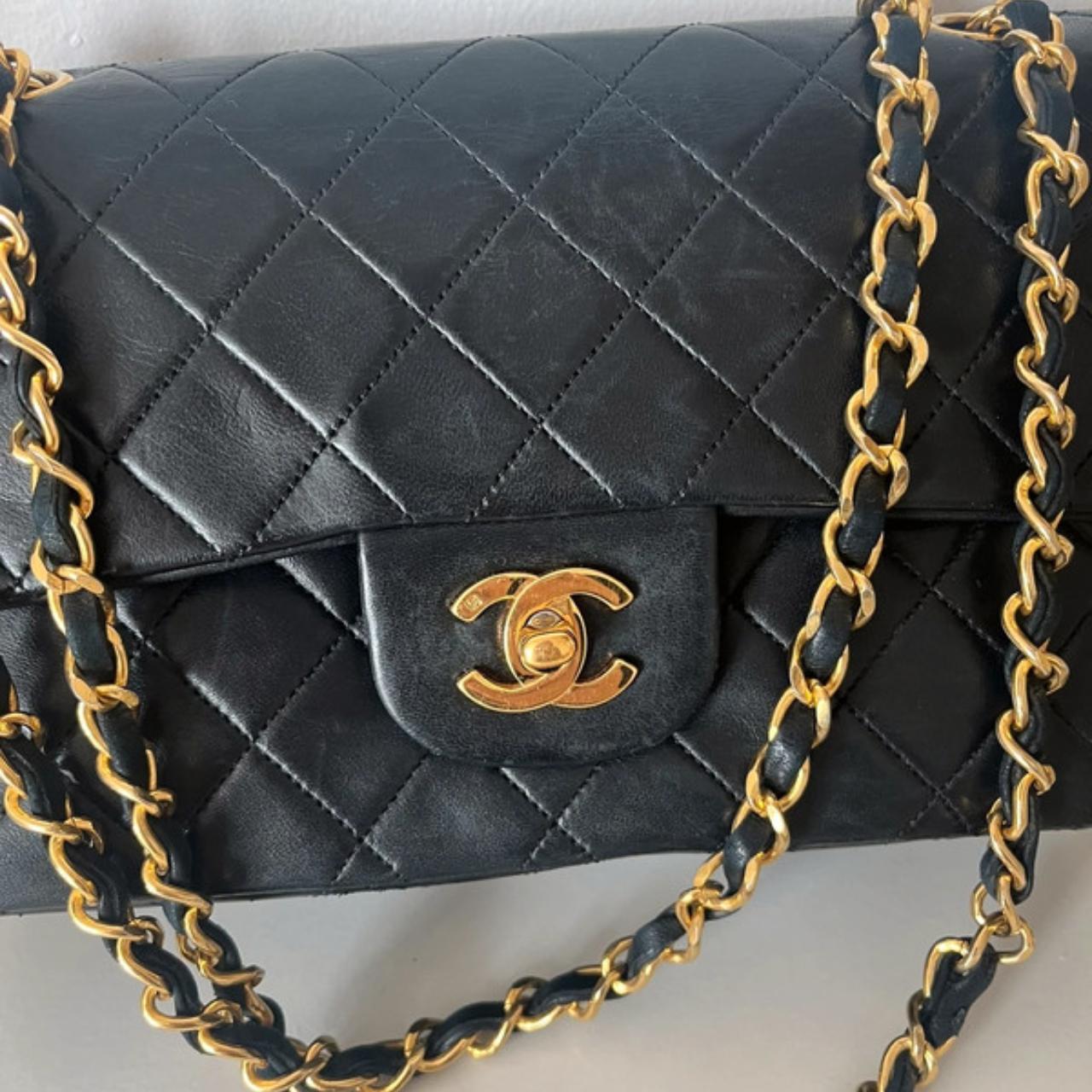 Chanel Vintage Small Classic Double Flap Bag in... - Depop