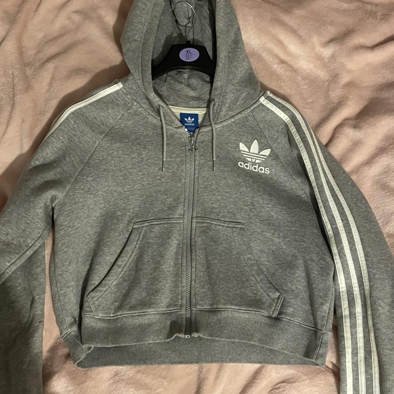 Adidas Women's White and Grey Hoodie | Depop