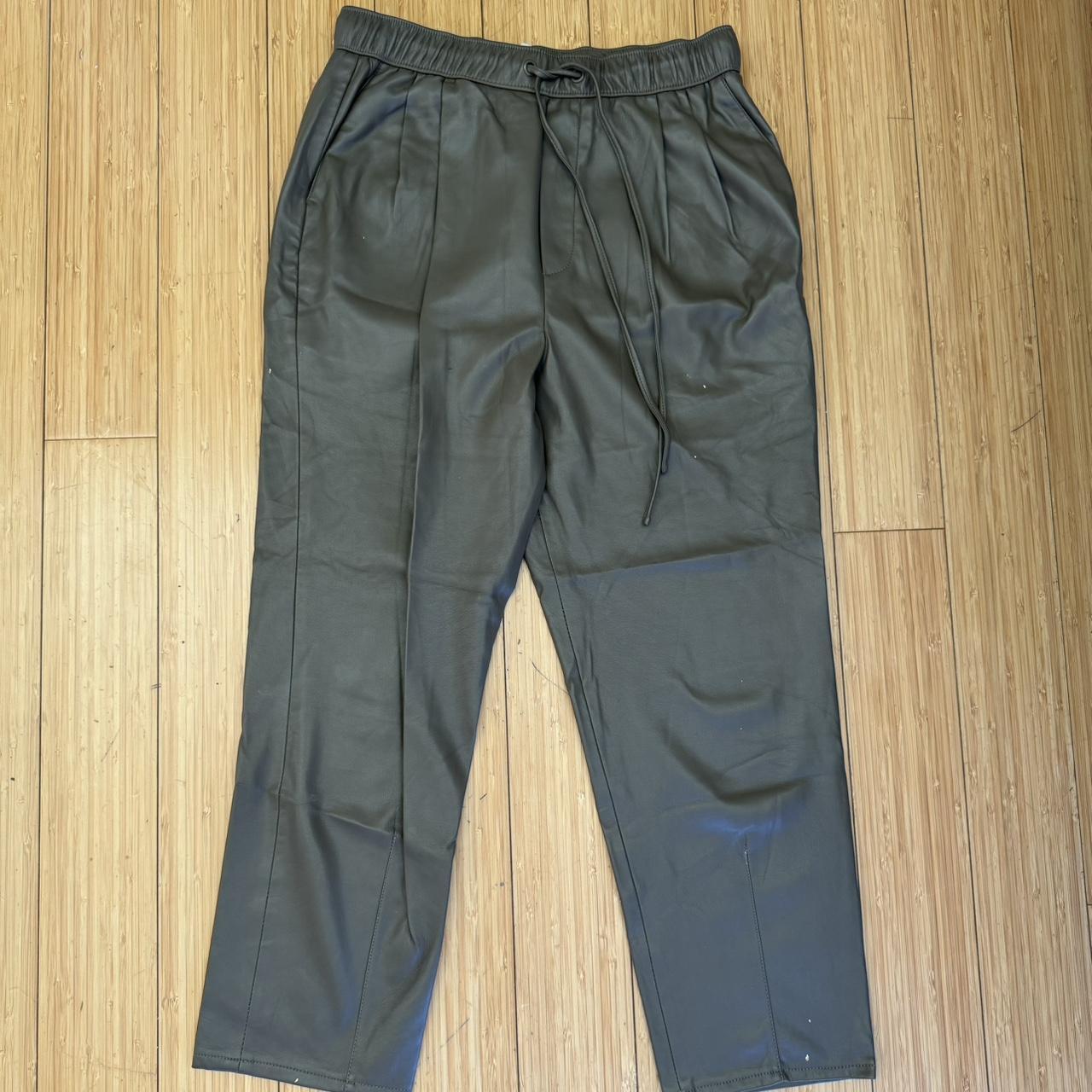 Khaki and green faux leather trousers from