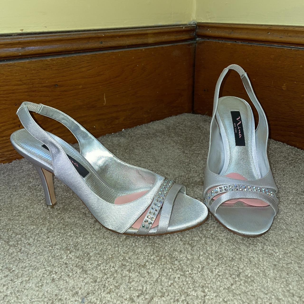nina silver strappy heels