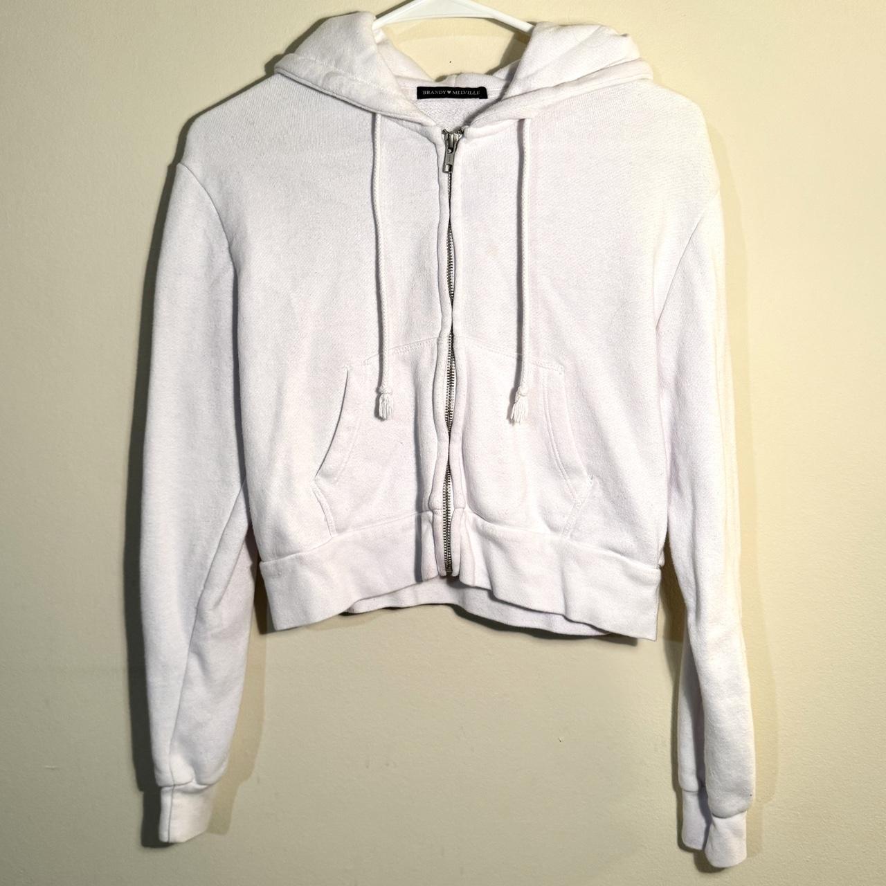 Brandy Melville Grey Cropped Zip-Up Hoodie. Worn - Depop