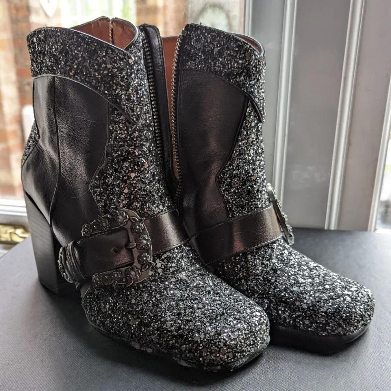 COACH gun metal glitter western buckle ankle boots Depop