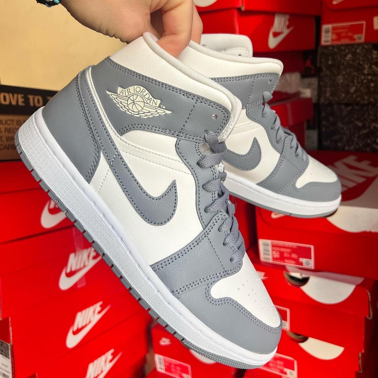 Air Jordan 1 Mid Grey Sail Stealth Womens... - Depop