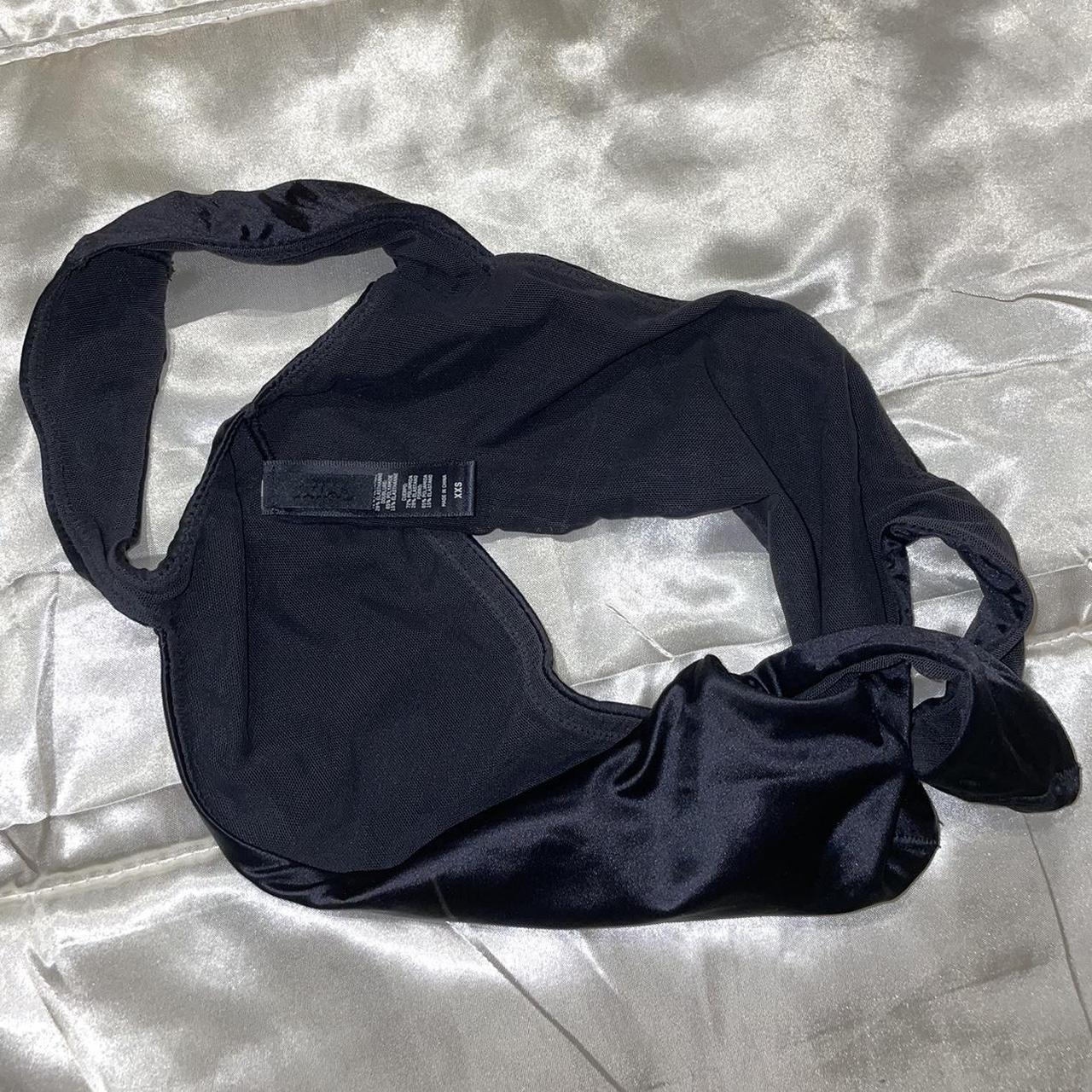 Skims Stretch Satin Square Neck Bra in onyx, black... - Depop