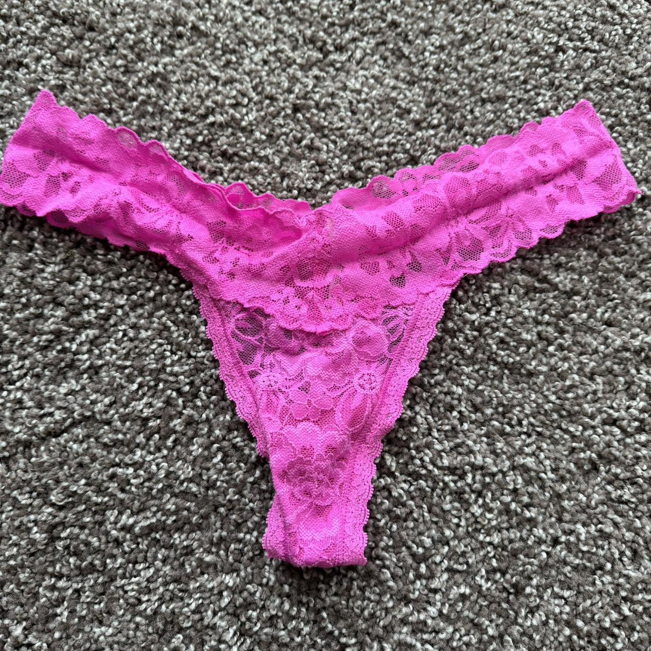 Victoria Secret Hot Pink Lacey Thong size med