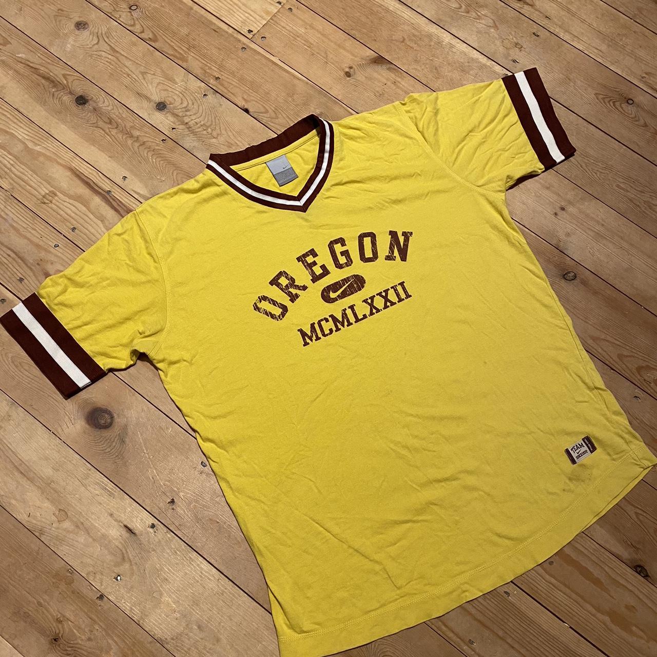 Nike Men's Yellow and Burgundy Tshirt Depop