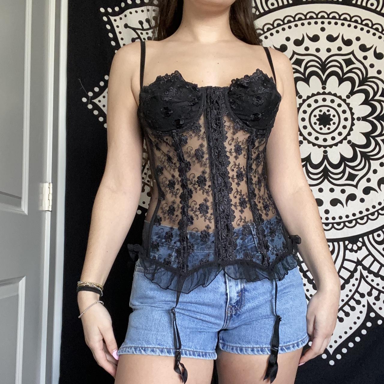 victoria's secret black lace corset bustier top SO - Depop