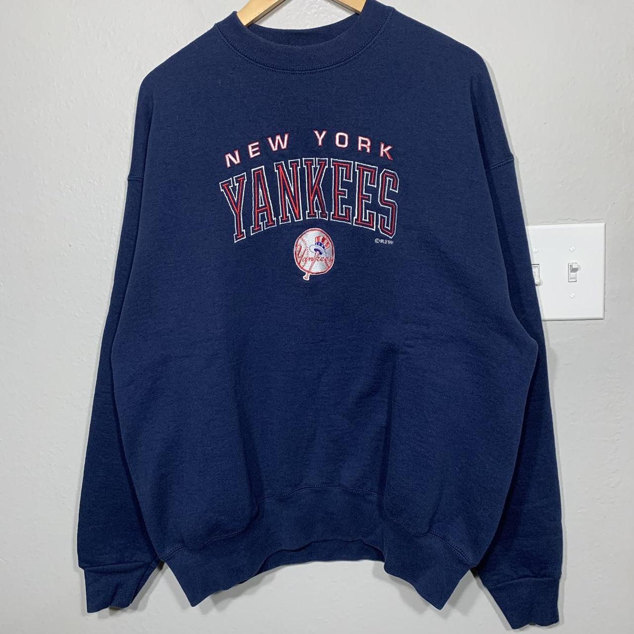 Vintage 90s New York Yankees Hooded Sweatshirt Navy Blue Size 