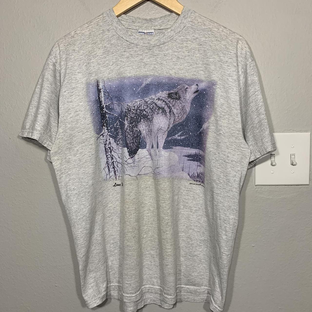 Vintage 90s Lone Wolf Winter Nature Gray Tee Some... - Depop
